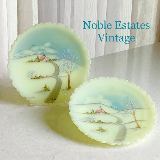 Vintage Fenton Hand Painted Custard Glass Plates (circa 1980) - 2 Available