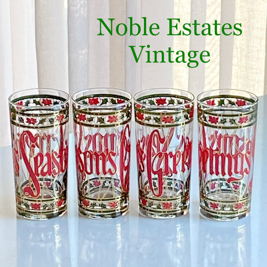 Vintage Culver Seasons Greetings Highball Glasses - Set of 4