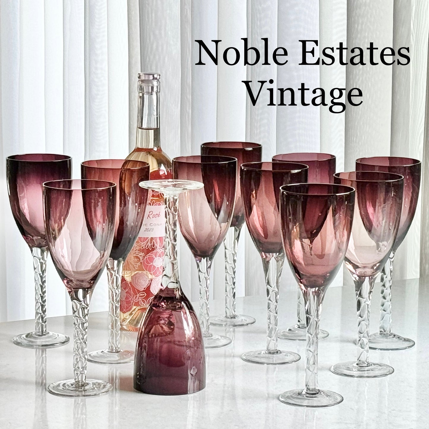 Vintage Amethyst Twisted Stem Glasses - Set of 11