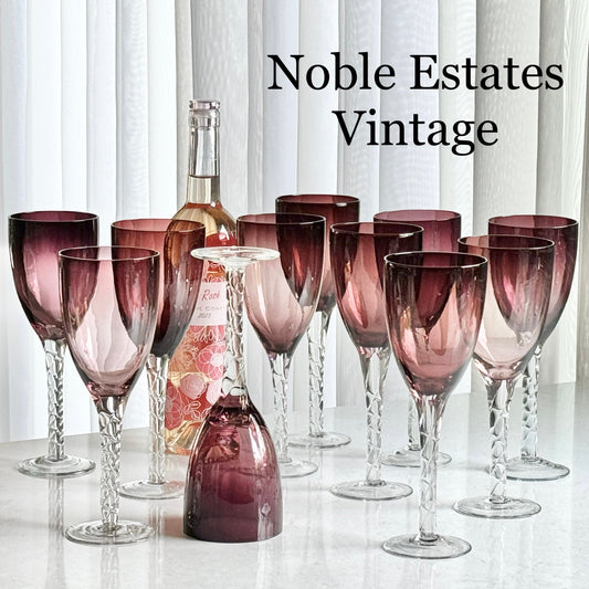 Vintage Amethyst Twisted Stem Glasses - Set of 11