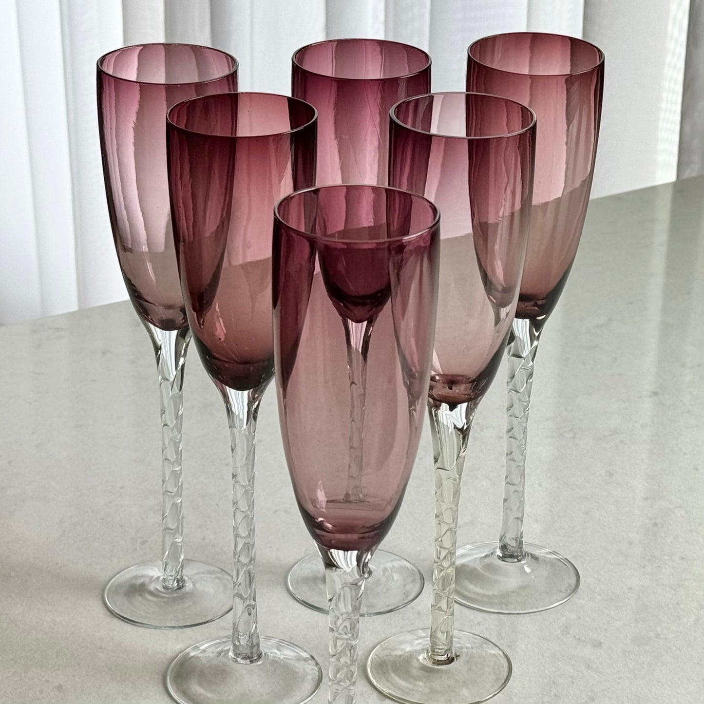 Vintage Amethyst Twisted Stem Glasses - Set of 6