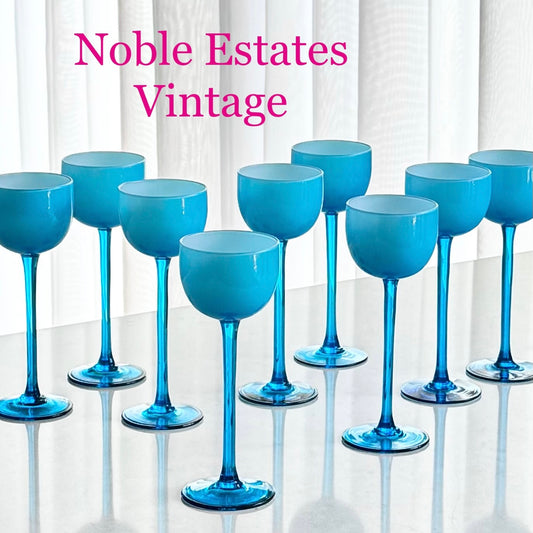 Vintage Carlo Moretti Crysta Blue Cased Glasses - Set of 9