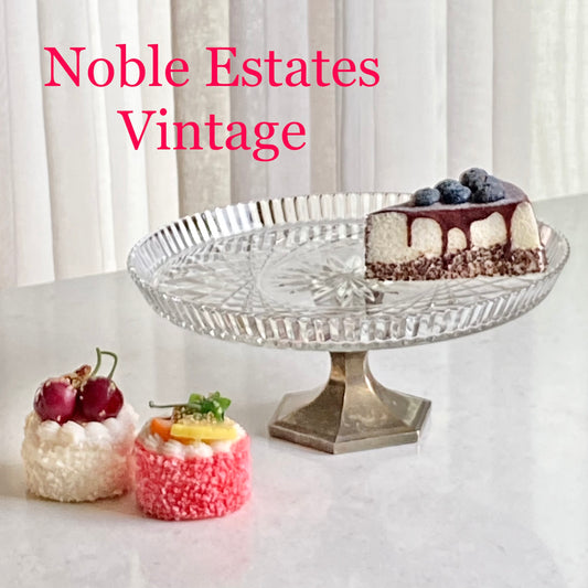 Vintage Teleflora Silver Plate Base 10 Inch Glass Cake Stand