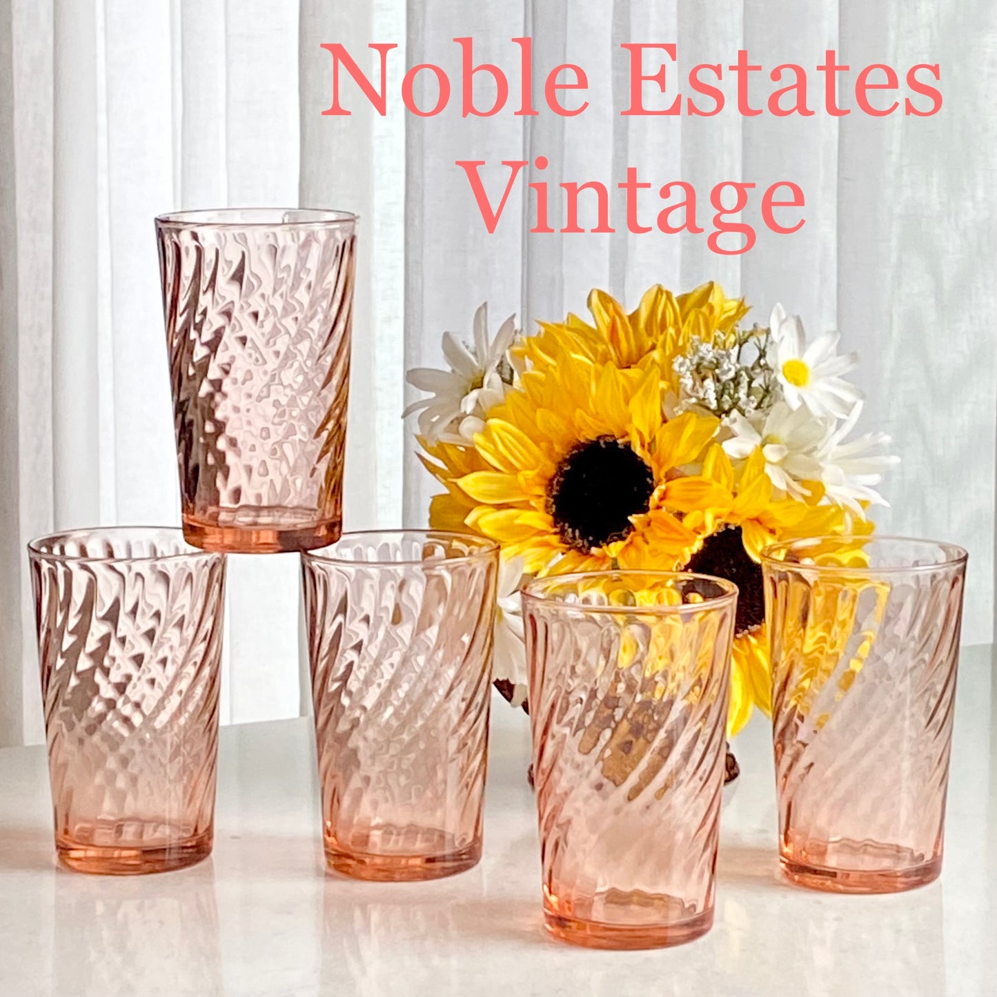 Vintage Rosaline Pink Optic Swirl Tumbler Glasses - Set of 5