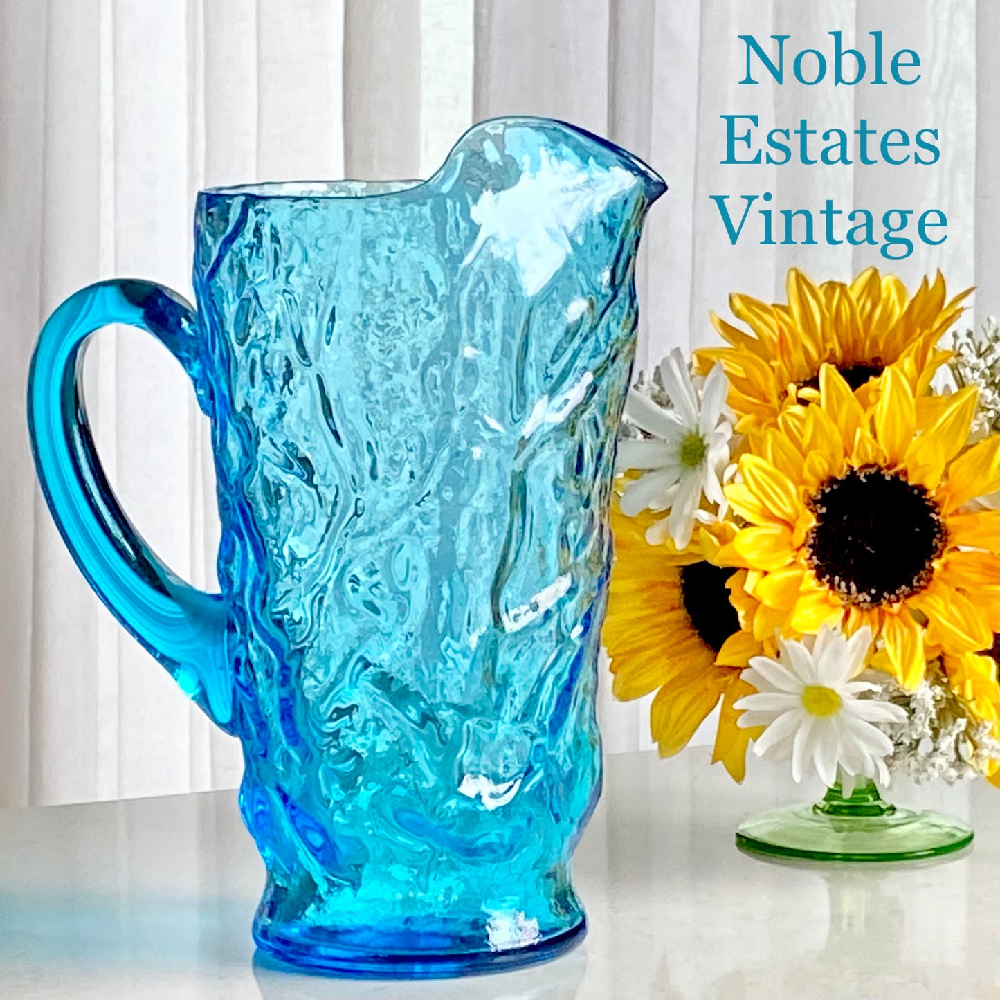Vintage Seneca Driftwood Cornflower Blue 65 Ounce Crinkle Pitcher