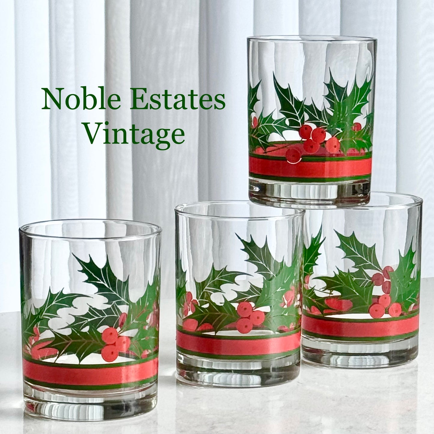 Vintage Libbey Holly and Berries Glasses - Set of 4 (#HB1)