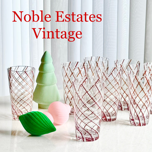 Vintage Red and White Swirl Glasses - Set of 8