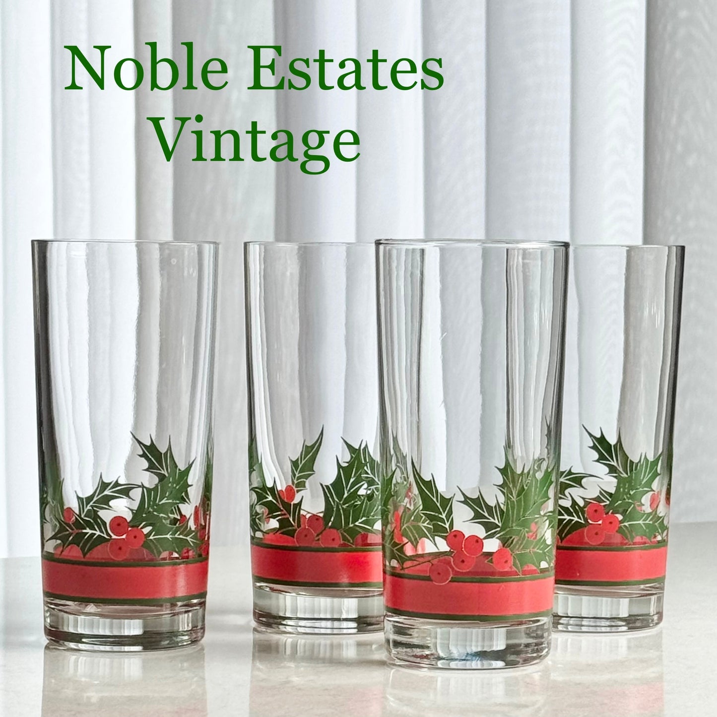 Vintage Libbey Holly and Berries Glasses - Set of 4 (#HB2)