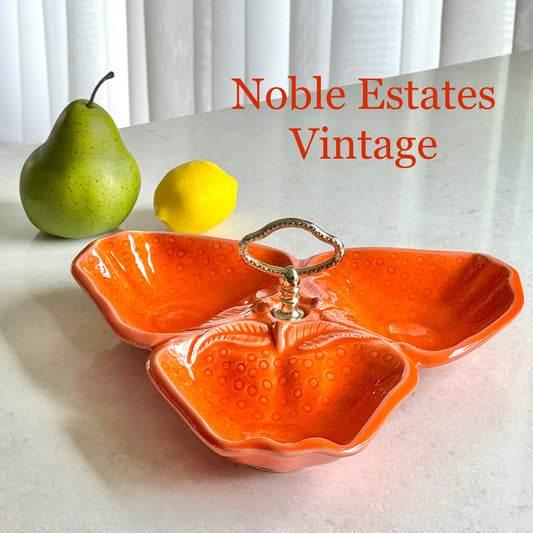 Vintage California Pottery Three Part Strawberry Dish with Handle