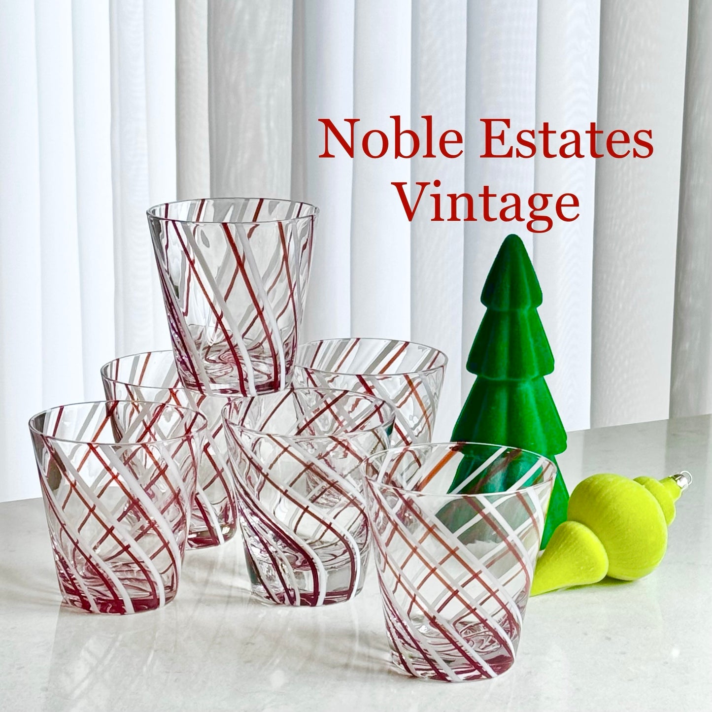 Vintage Red and White Swirl Glasses - Set of 6