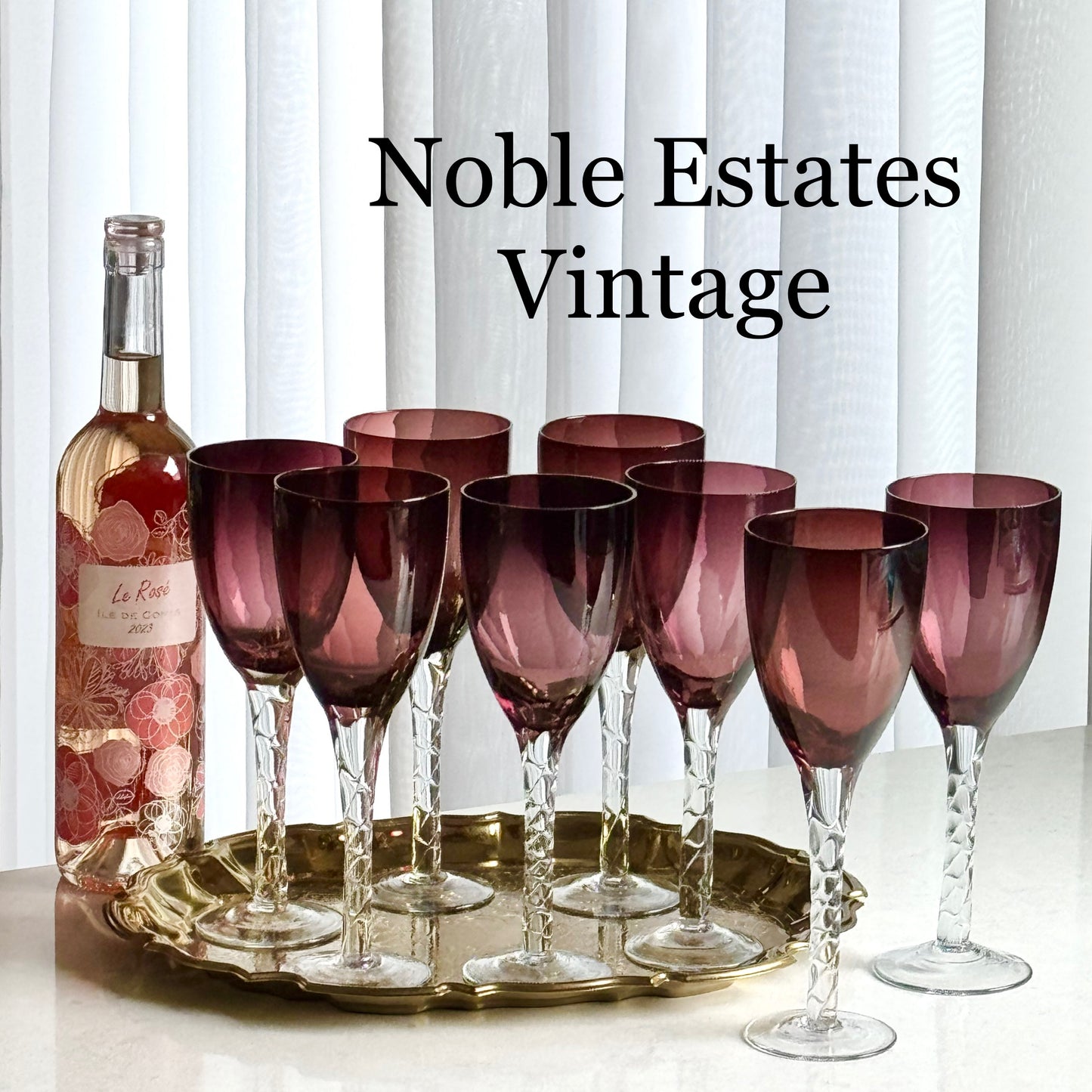Vintage Amethyst Twisted Stem Glasses - Set o 8
