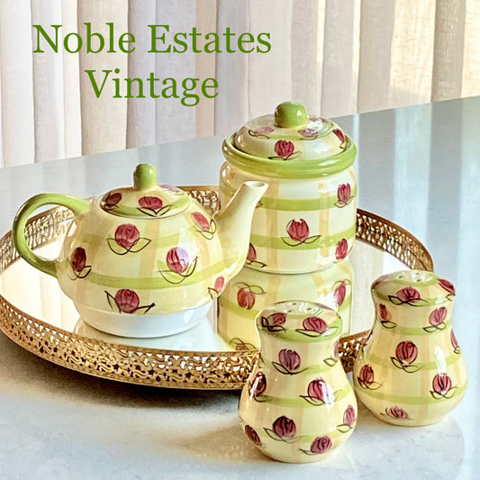 Vintage Royal Norfolk Country Rose Set - Sugar, Creamer, Salt and Pepper Shakers