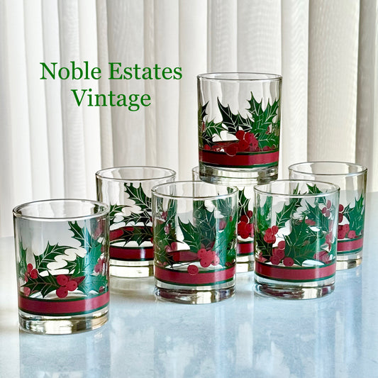 Vintage Libbey Holly and Berries Glasses - Set of 7