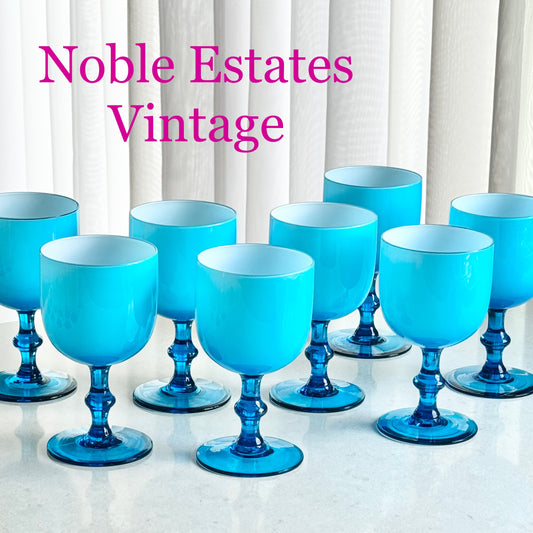 Vintage Carlo Moretti Crysta Blue Cased Glasses - Set of 9 Goblets