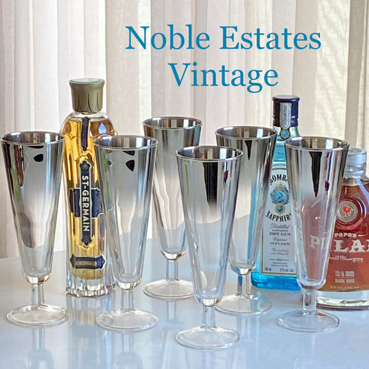 Vintage MCM Metallic Silver Fade Ombre Glasses - Set of 6