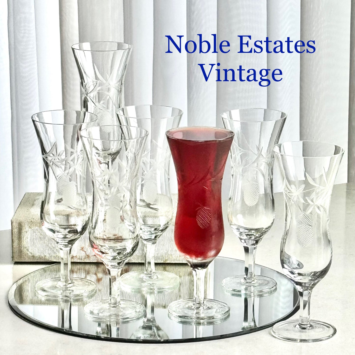 Vintage Pineapple Etched Glasses - Set of 7