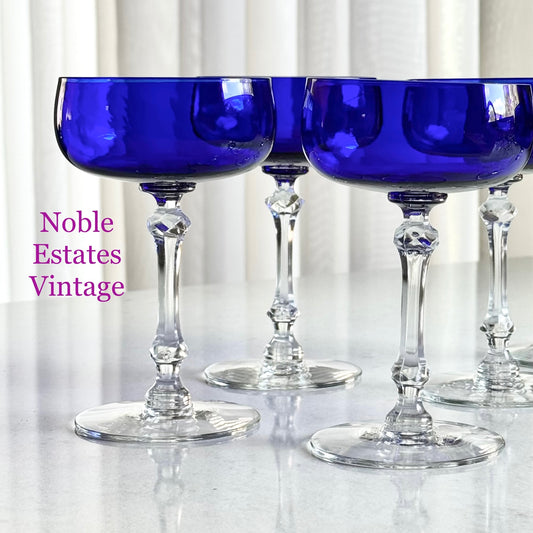 Vintage Cobalt Blue Glasses - Set of 6 Coupes