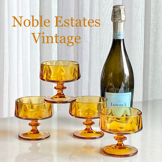 Vintage Indiana Colony Nouveau Gold Paneled Glasses Champagne Coupes / Sherbet Cups - Set of 4