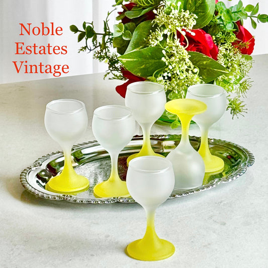 Vintage Frosted Yellow Stem Cordial Glasses - Set of 6