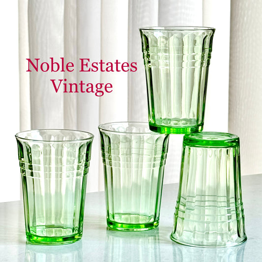 Vintage Hazel Atlas Uranium Glass Moderntone Green Tumblers - Set of 4