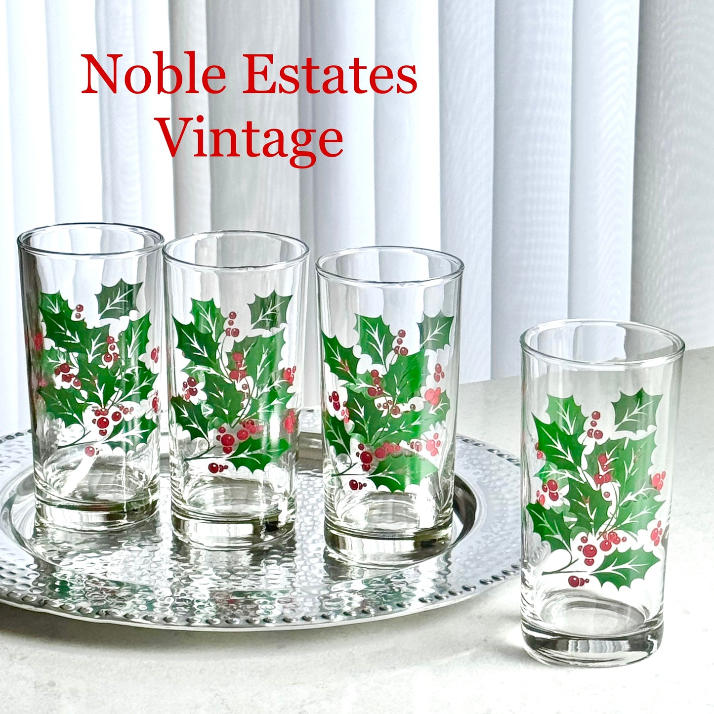 Vintage Indiana Glass 12 Ounce Holly Tumblers - Set of 4