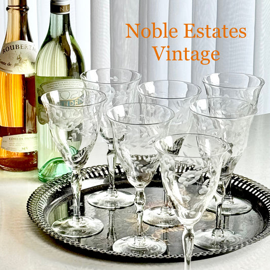 Vintage Etched Glasses - Set of 7