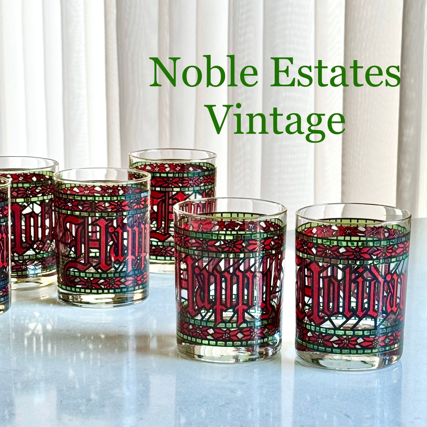 Vintage Houze Happy Holidays Glasses - Set of 8