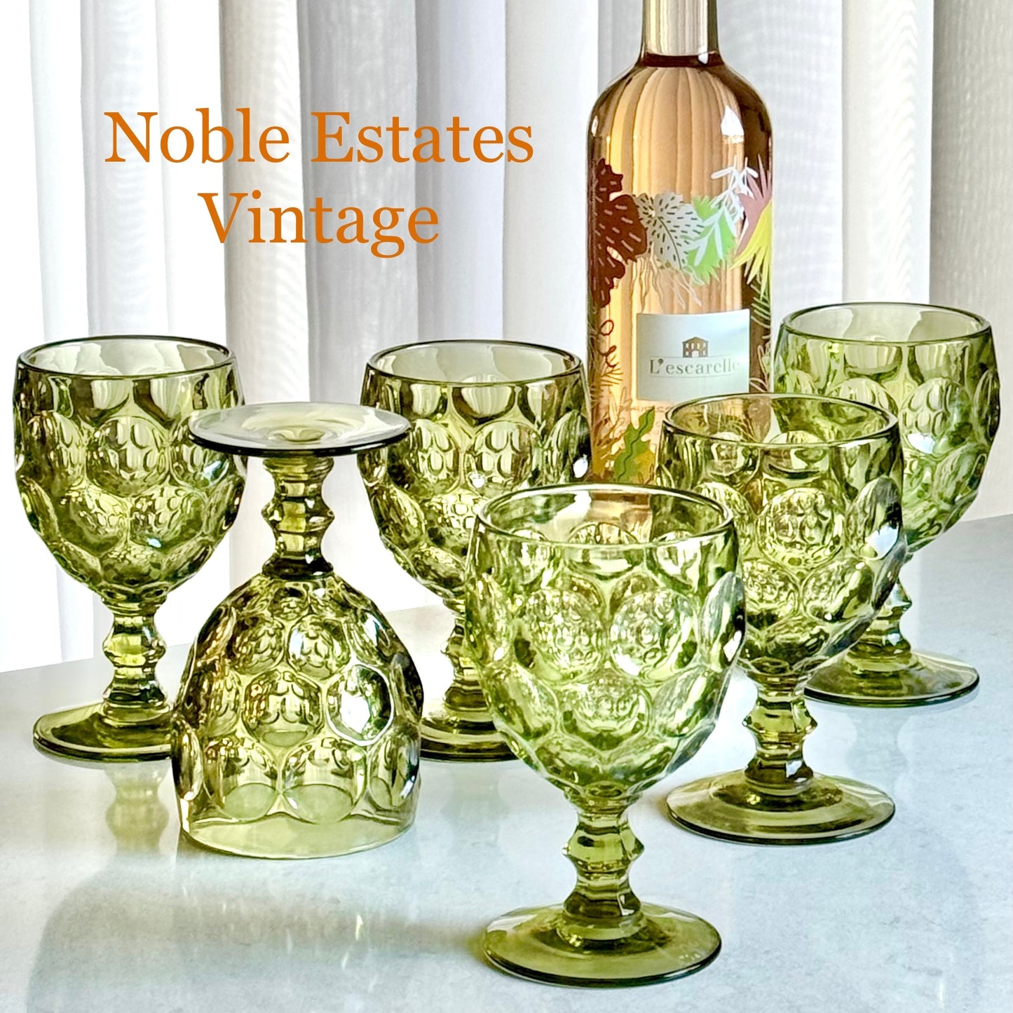 Vintage Imperial Provincial Green Thumbprint Glasses (circa 1966 - 1979) - Set of 6