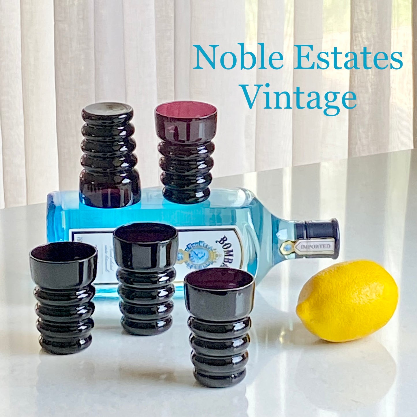 Vintage dark purple black amethyst banded glasses for sale by Noble Estates Vintage.