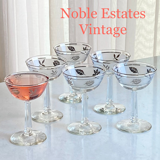 Vintage Libbey Silver Leaf Champagne Coupes / Cocktail Glasses (cirrca 1953 - 1978) - Set of 6