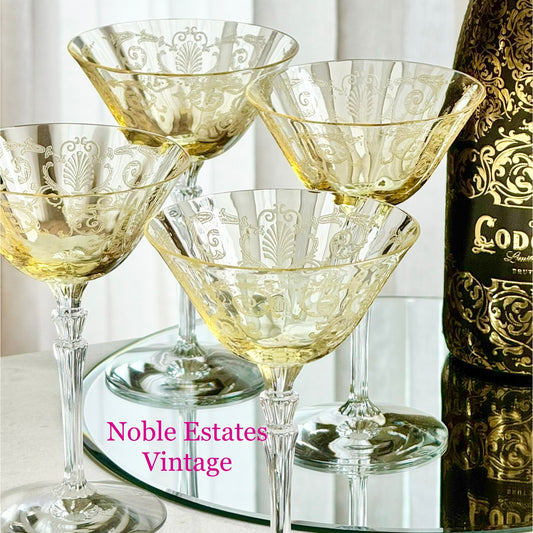 Vintage Fostoria Versailles Topaz Yellow Glasses (circa 1929 - 1936) - Set of 4