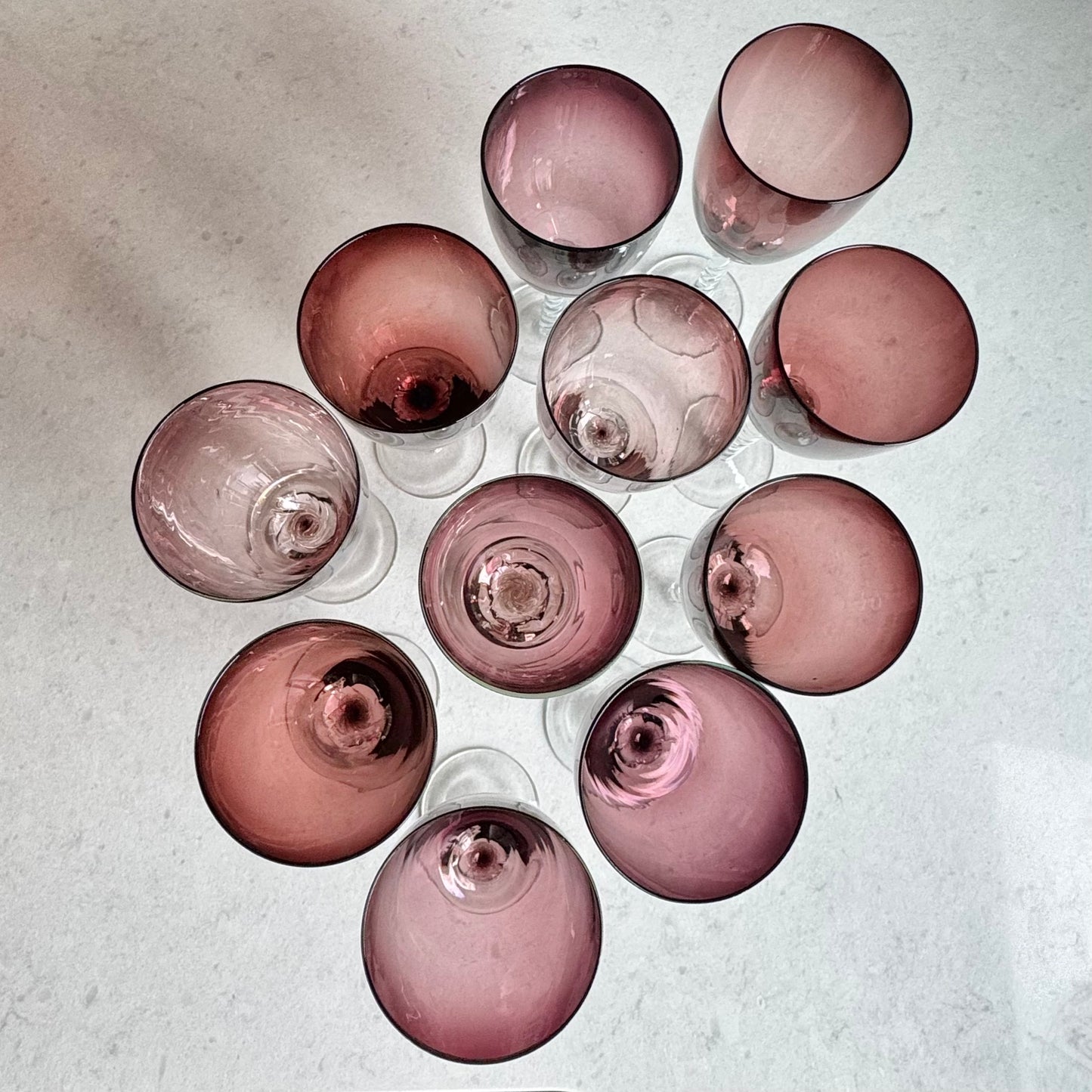 Vintage Amethyst Twisted Stem Glasses - Set of 11