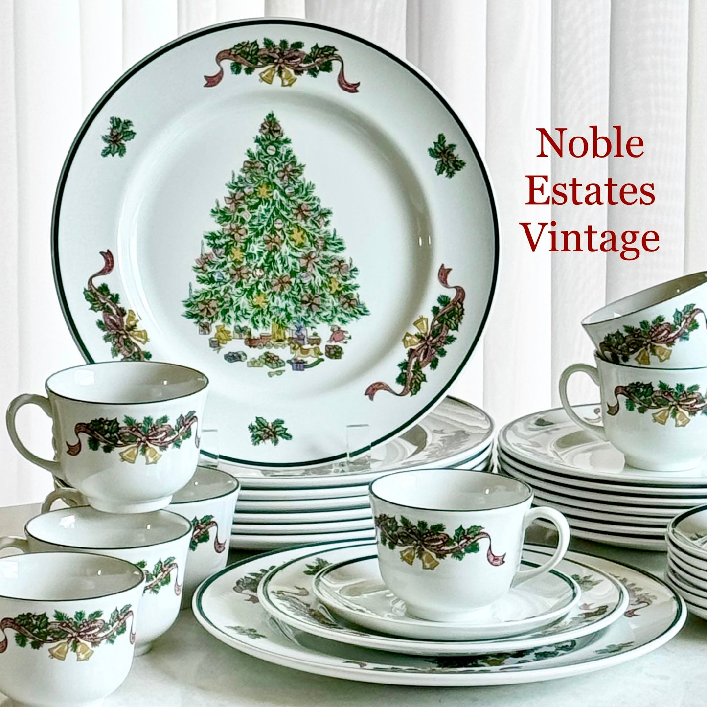 Vintage Johnson Brothers Victorian Christmas Dishes (circa 1992 - 2002) - Service for Eight (32 pieces total)