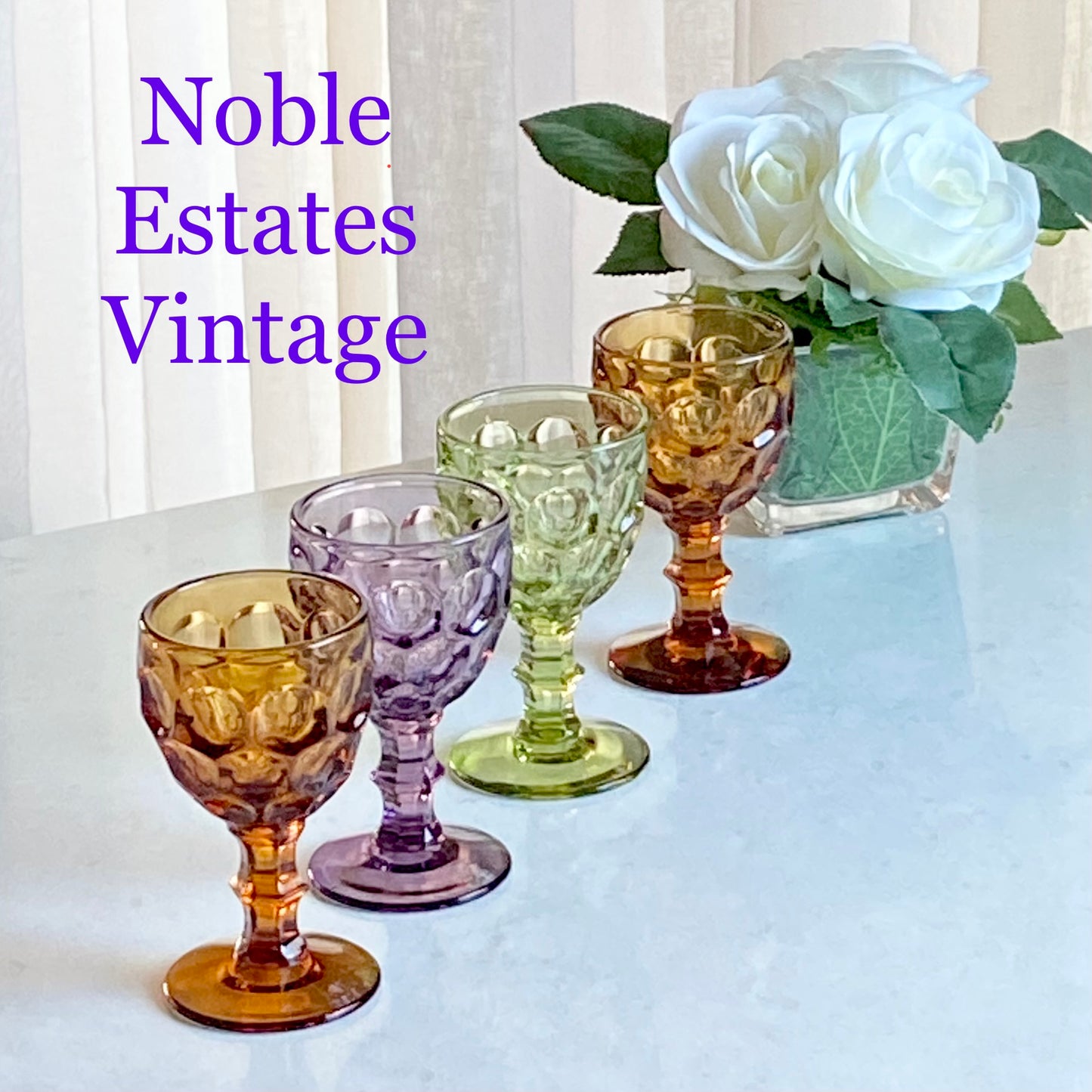 Vintage Imperial Provincial Honeycomb Thumbprint Glasses - Mixed set of 4