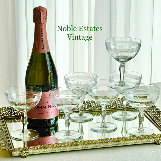 Vintage Standard Glass Dot and Band Champagne Coupes / Cocktail Glasses - Set of 7