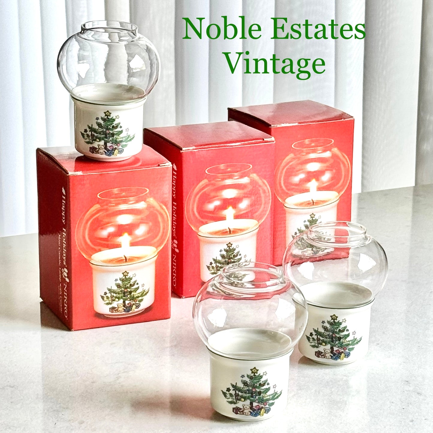 Vintage Nikko Happy Holidays Mini Globe Tea Light Candle Holders - Set of 3