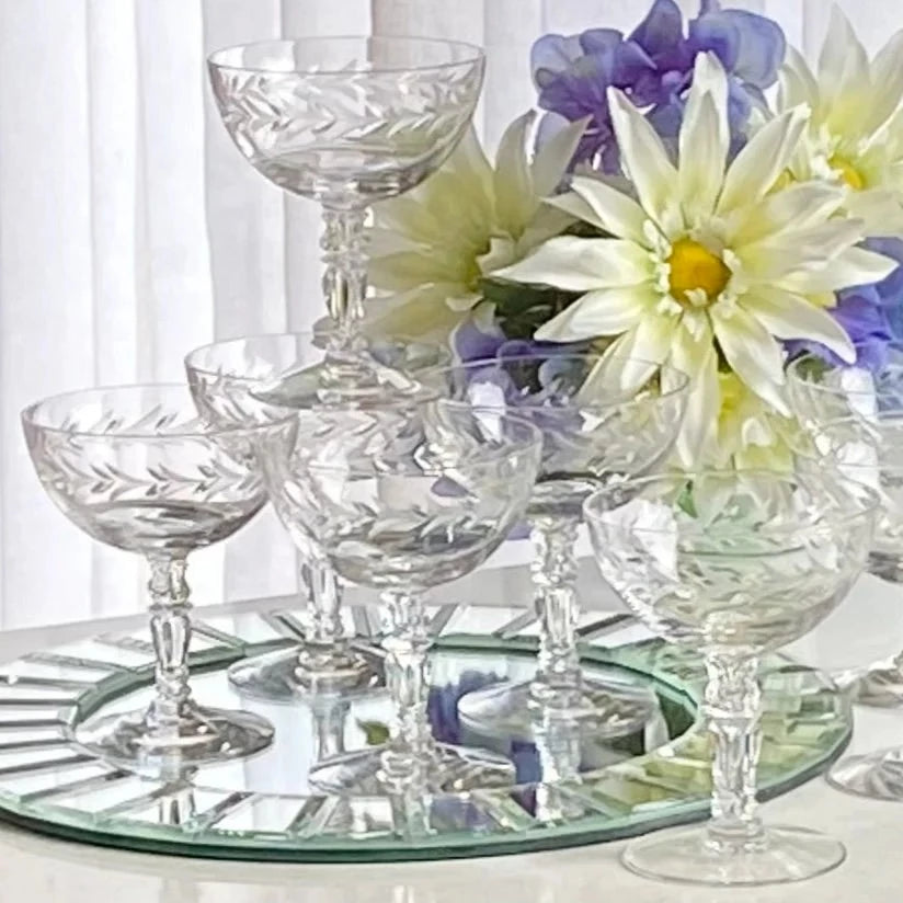 Vintage Fostoria Holly Etched Glasses (circa 1942 - 1980) - Set of 8