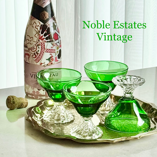 Vintage Anchor Hocking Burple Green Bubble Foot Glasses - Set of 4