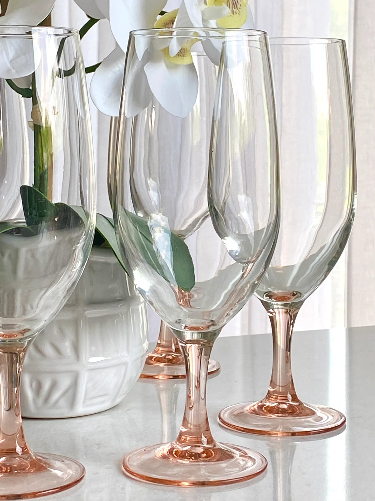 Vintage Luminarc Pink Stem Glasses by J.G. Durand of Verrerie Cristallerie D'Arques in France - Set of 6 (Set #6LC)