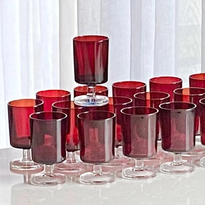 Vintage Cristal D'Arques-Durand Cavalier Ruby Red Glasses - Set of 12
