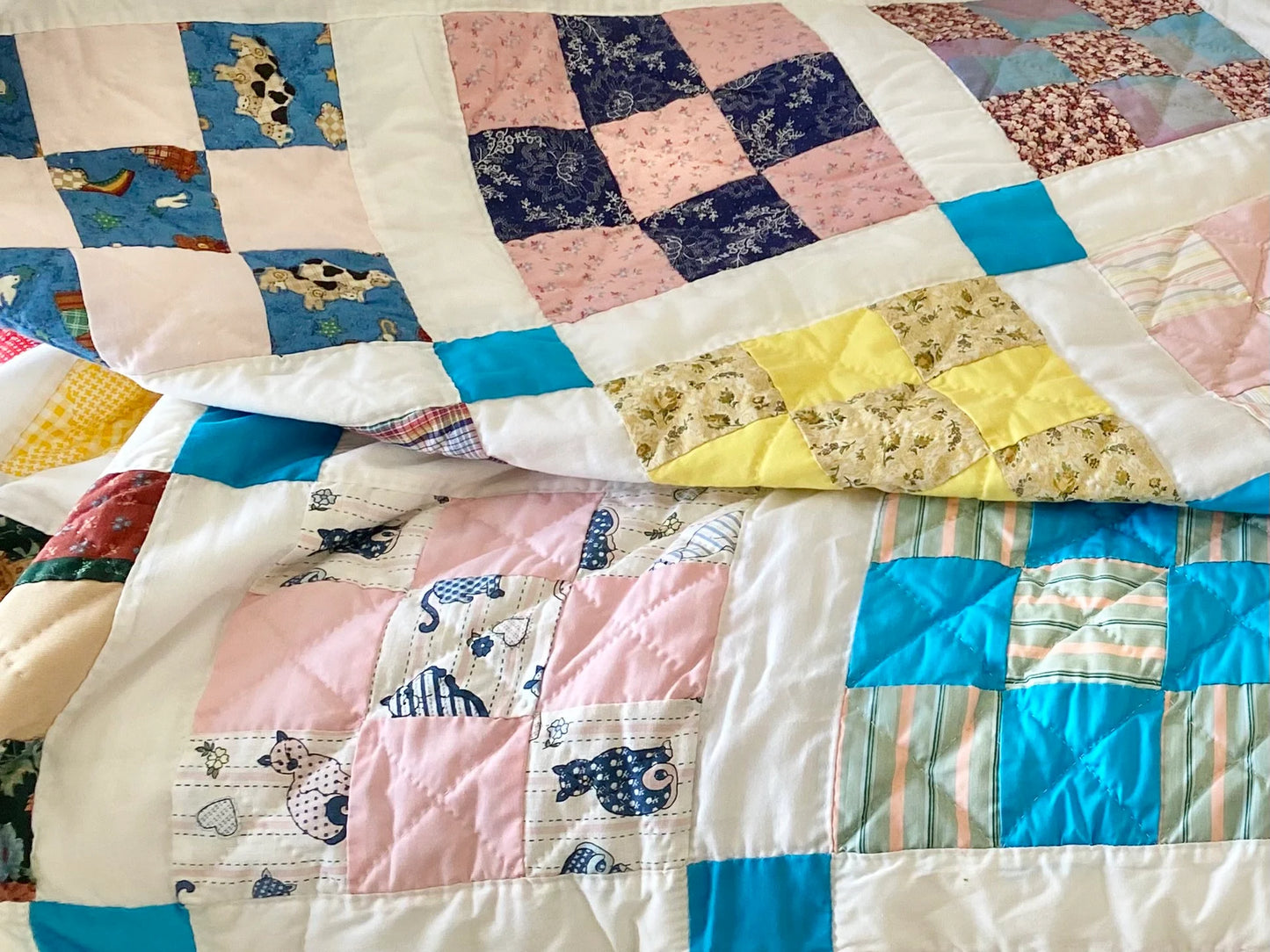 Vintage Nine Patch Quilt - Approx. 87 in. X 99 in.