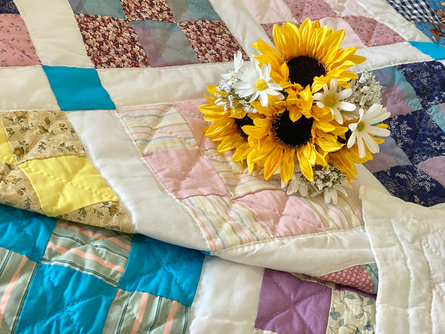 Vintage Nine Patch Quilt - Approx. 87 in. X 99 in.