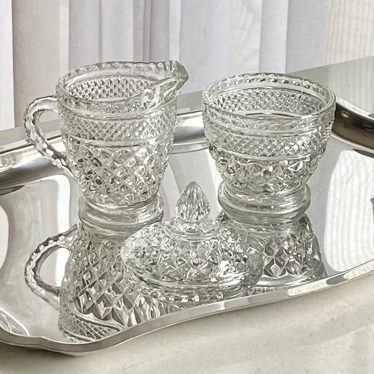 Vintage Anchor Hocking Wexford Waffle Covered Sugar and Creamer Sets - With and Without Undertray Available (circa 1962 - 1998)