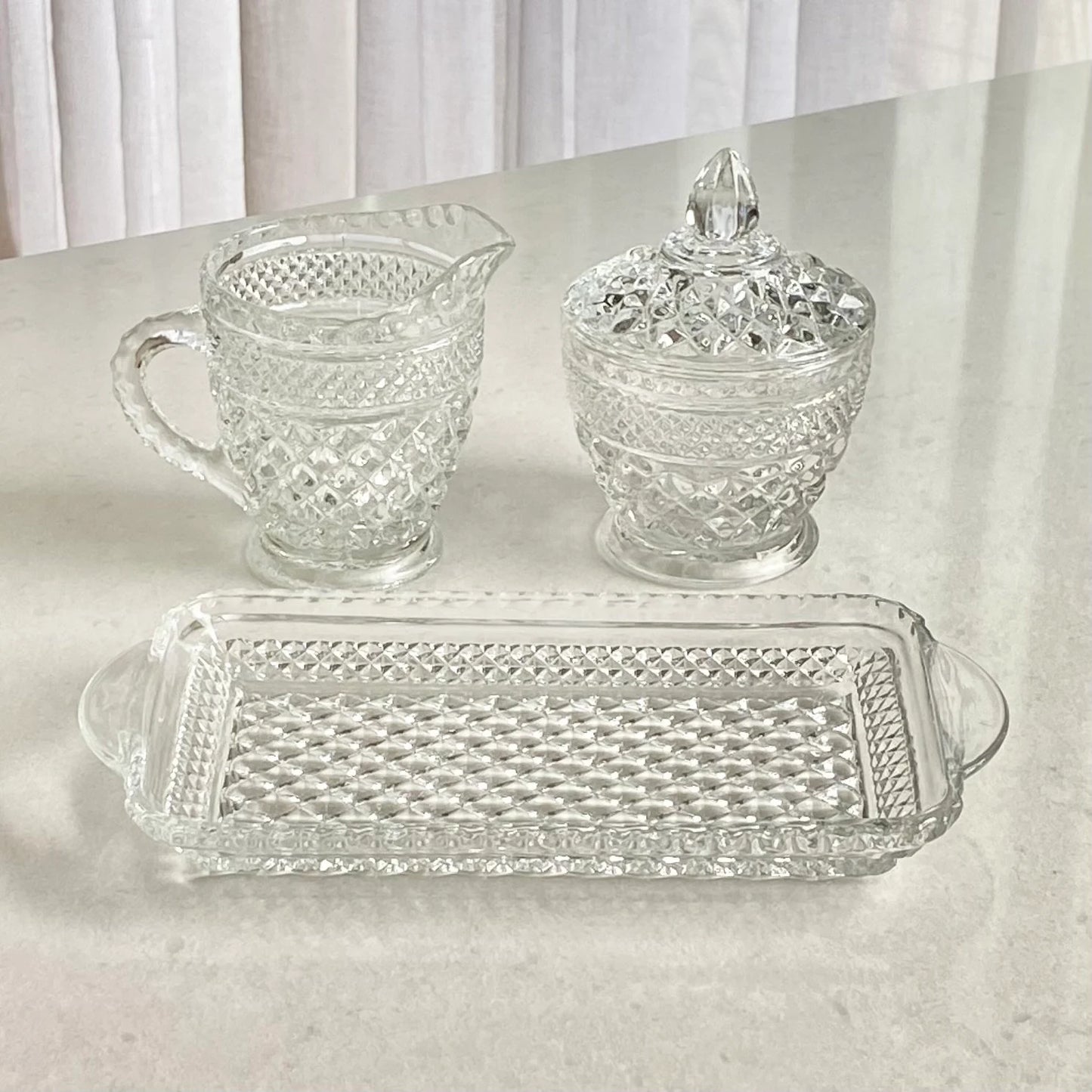 Vintage Anchor Hocking Wexford Waffle Covered Sugar and Creamer Sets - With and Without Undertray Available (circa 1962 - 1998)