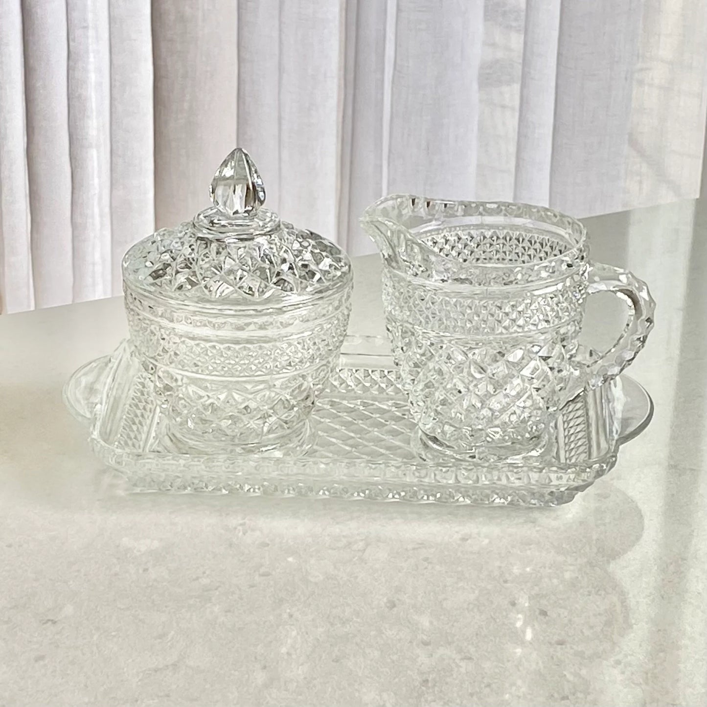 Vintage Anchor Hocking Wexford Waffle Covered Sugar and Creamer Sets - With and Without Undertray Available (circa 1962 - 1998)
