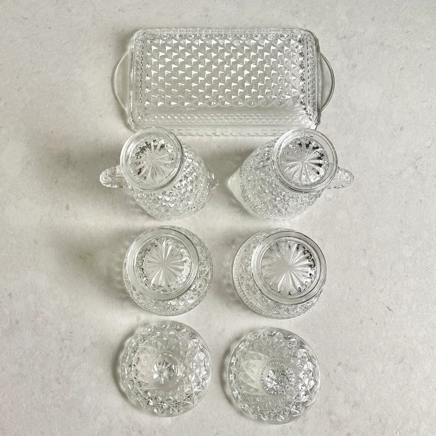 Vintage Anchor Hocking Wexford Waffle Covered Sugar and Creamer Sets - With and Without Undertray Available (circa 1962 - 1998)