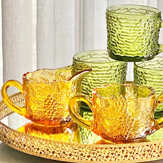 Vintage Smith Glass Amber Grapes and Leaves Sugar and Creamer Set