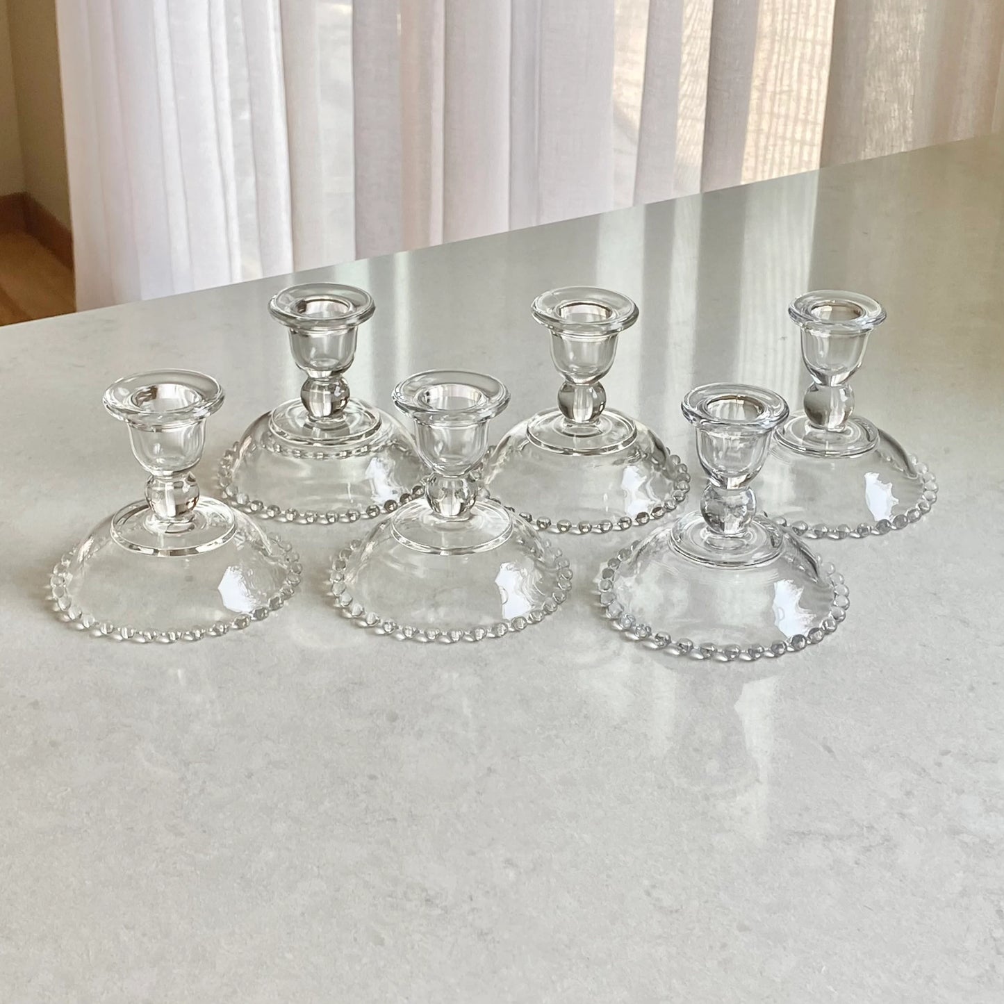 Vintage Imperial Glass Candlewick Beaded Edge Candle Holders (circa 1936 - 1984) - 6 available