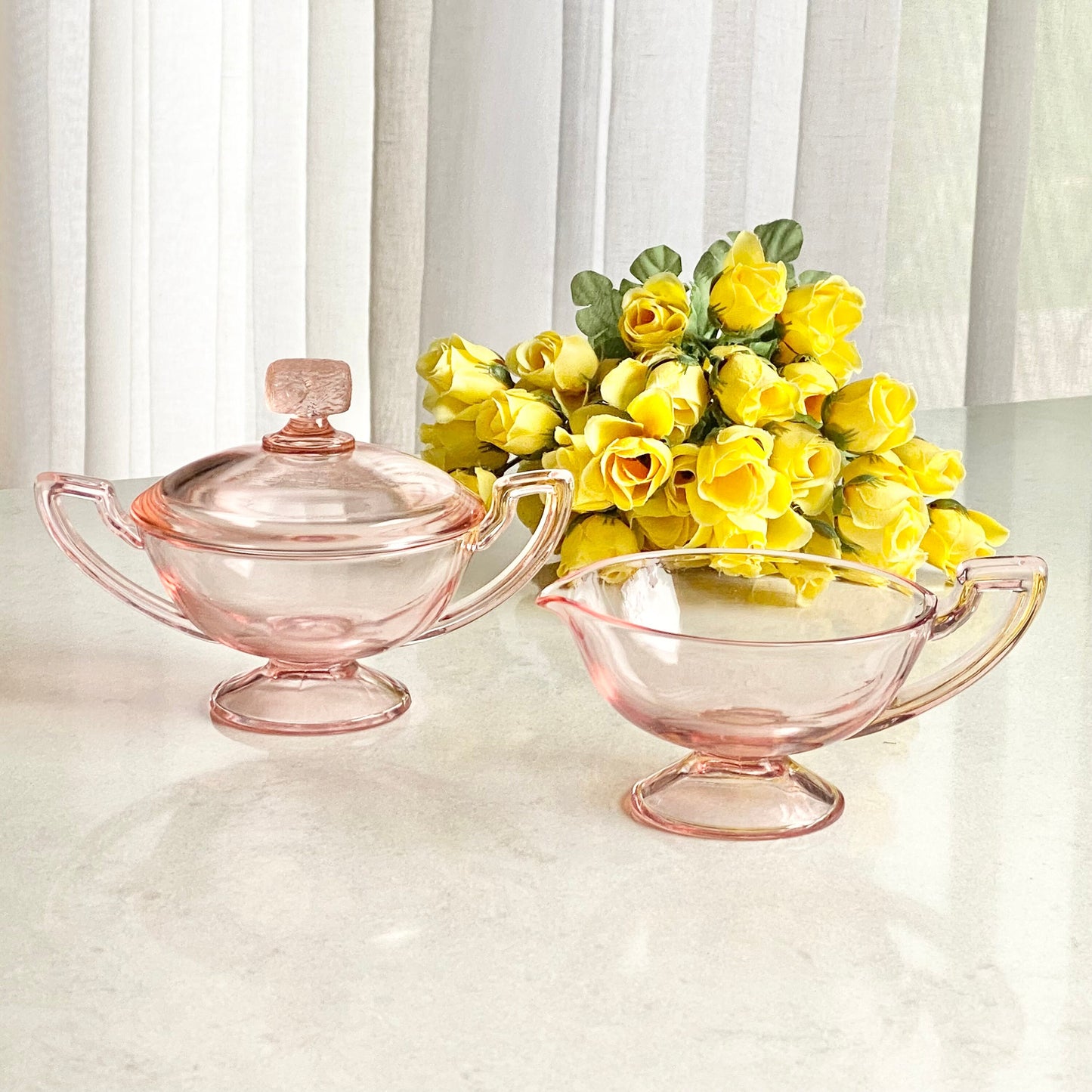 Vintage Pink Covered Sugar and Creamer Set