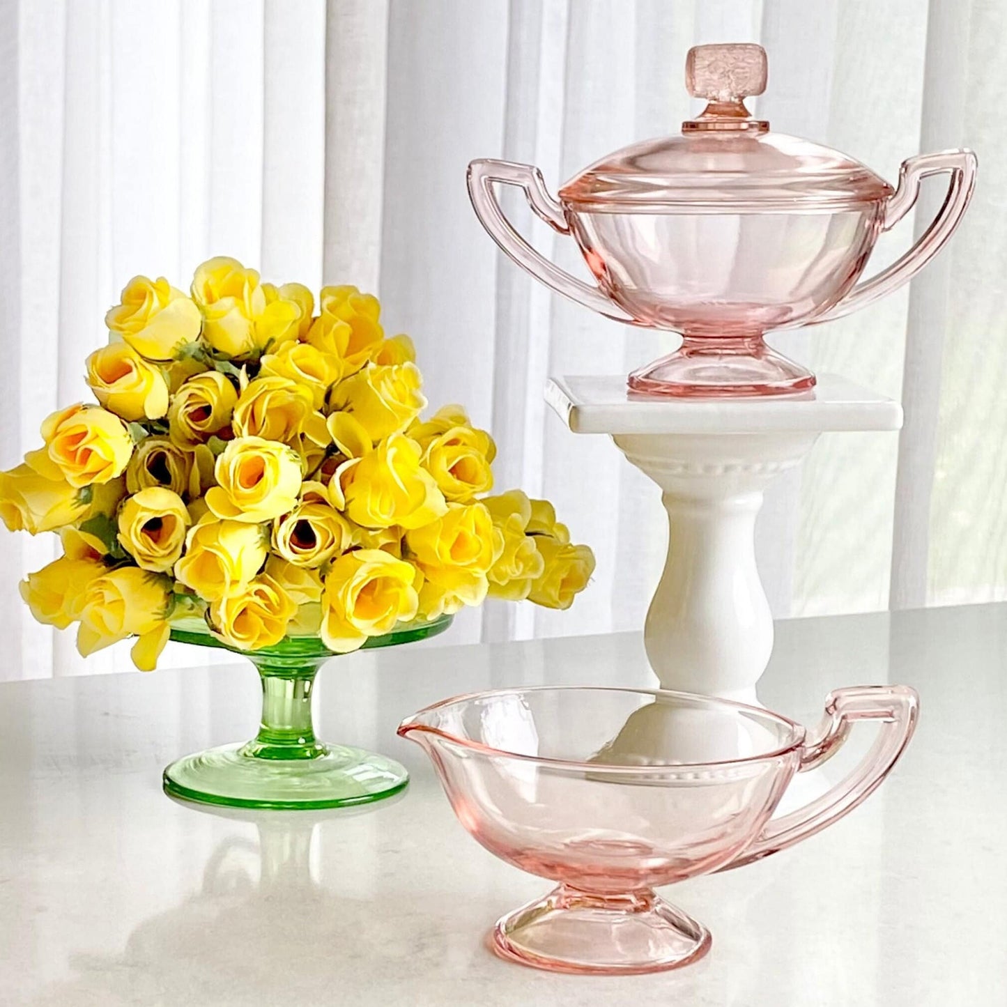 Vintage Pink Covered Sugar and Creamer Set